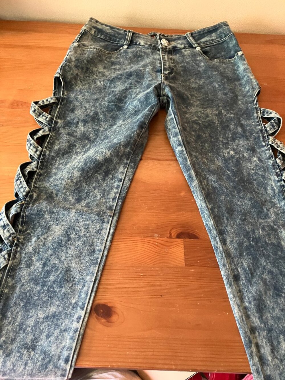 Ladies' E-MESSI Blue Marble Jeans Waist 28" - Picture 2 of 16